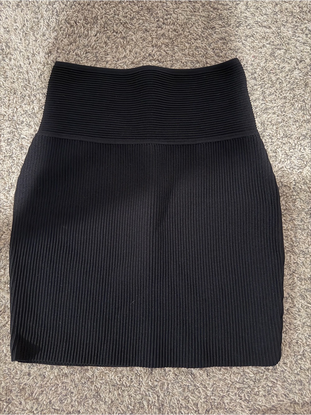 Babaton Black Ribbed High-Waist Pencil Skirt